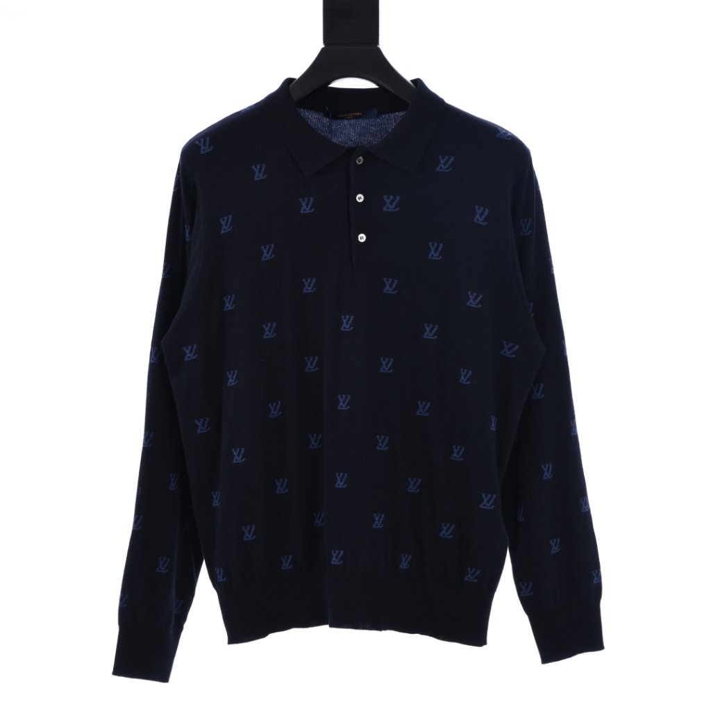 Louis Vuitton Monogram All-Over Jacquard Wool Polo Sweater